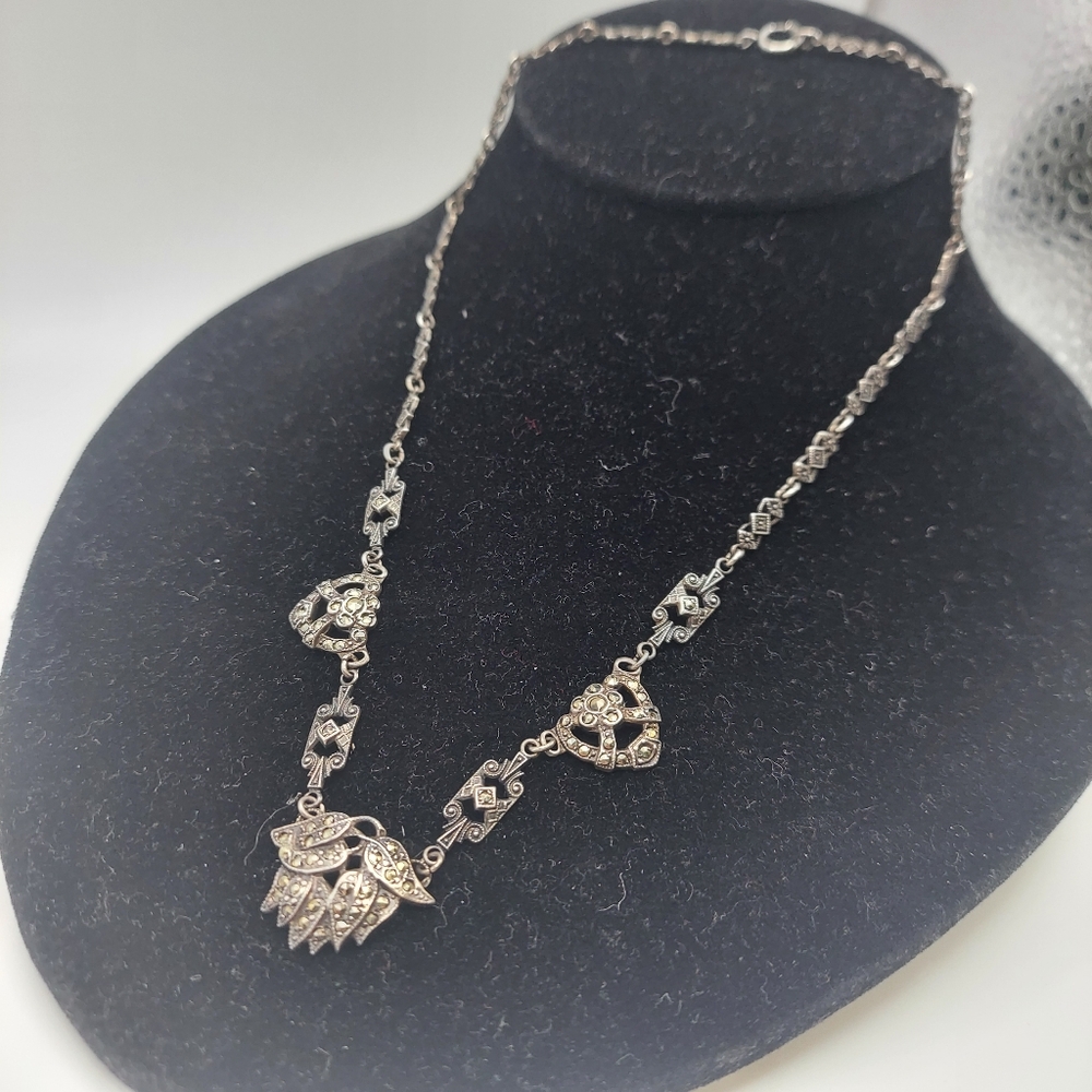 Art Deco Sterling Silver & Marcasite 8" Necklace. - Picture 10 of 16